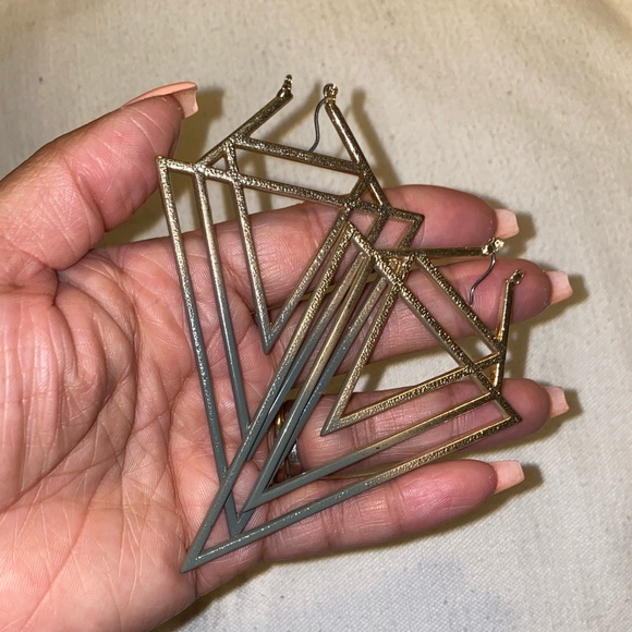 Gold, Triangle Earrings - Picture 4 of 4